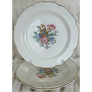 Vintage Unmarked Set Of 3 Bread Plates Excellent Condition Hibiscus Flowers